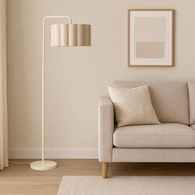 CGC Lighting Kyra Cream Off-White Angled Floor Lamp with Large Scalloped Lampshade - image 1