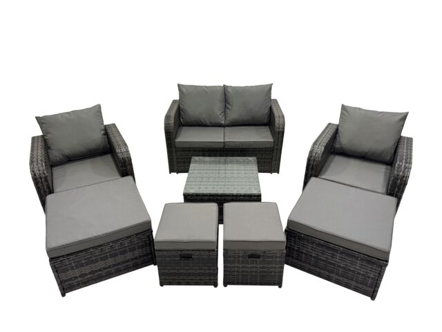 Fimous Love Sofa Reclining Chair Square Coffee Table Set with 4 Stools in Dark Grey - image 1