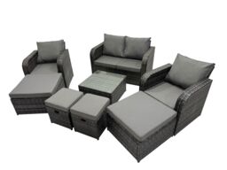 Fimous Love Sofa Reclining Chair Square Coffee Table Set with 4 Stools in Dark Grey - thumbnail 2