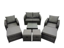 Fimous Love Sofa Reclining Chair Square Coffee Table Set with 4 Stools in Dark Grey - thumbnail 1