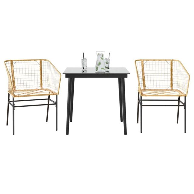 Berkfield Home 3 Piece Garden Dining Set Brown Poly Rattan Glass - image 1