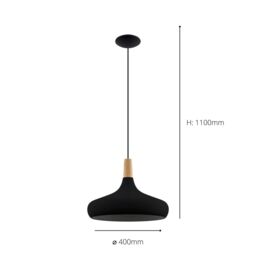 Eglo Sabinar IP20 Steel 400mm Modern Pendant Light in Black - thumbnail 3