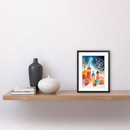 "Artery8 Wall Art Print Winter Churchyard Snowfall Trees Folk Artwork Framed 9X7 Inch in Black - Size: W7"" x H9""" - thumbnail 2