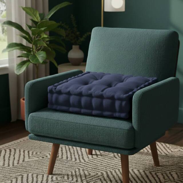 Snug City Teddy Fabric Square Booster Cushion Soft Seat Riser Pad Dining Chair in Navy - Size: 45 cm x 45 cm - image 1