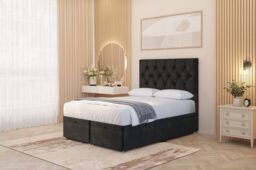 Somnior Ziggy Plush Velvet Ottoman Bed Base with Floor Standing Headboard in Black - Size: King - thumbnail 2