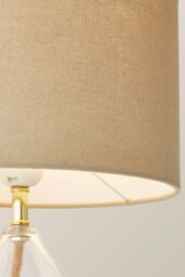 ValueLights Eloise Natural Linen Drum Shade Clear Glass Teardrop Table Lamp - thumbnail 4