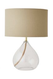ValueLights Eloise Natural Linen Drum Shade Clear Glass Teardrop Table Lamp - thumbnail 6