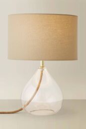 ValueLights Eloise Natural Linen Drum Shade Clear Glass Teardrop Table Lamp - thumbnail 3