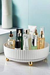 Living and Home 28CM All-purpose Turntable-style Material Storage Spinning Fruit Plate Skincare Cosmetic Organizer in White - thumbnail 1