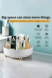 Living and Home 28CM All-purpose Turntable-style Material Storage Spinning Fruit Plate Skincare Cosmetic Organizer in White - thumbnail 2