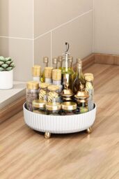 Living and Home 28CM All-purpose Turntable-style Material Storage Spinning Fruit Plate Skincare Cosmetic Organizer in White - thumbnail 5