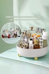 Living and Home 28CM All-purpose Turntable-style Material Storage Spinning Fruit Plate Skincare Cosmetic Organizer in White - thumbnail 3
