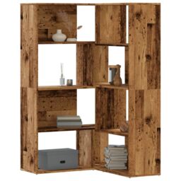 Berkfield Home Corner Bookcase 4-Tier Old Wood 85x85x140 cm Engineered Wood in Brown - Size: 85 x 85 x 140 cm