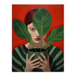 "Artery8 Wall Art Print Gift of Calathea Woman Plant Portrait Green & Red Poster - Size: W18"" x H24""" - thumbnail 1
