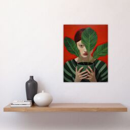 "Artery8 Wall Art Print Gift of Calathea Woman Plant Portrait Green & Red Poster - Size: W18"" x H24""" - thumbnail 4