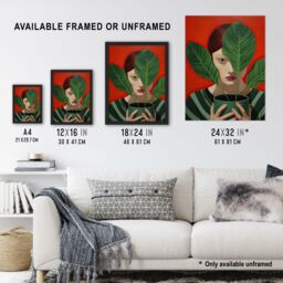 "Artery8 Wall Art Print Gift of Calathea Woman Plant Portrait Green & Red Poster - Size: W18"" x H24""" - thumbnail 3