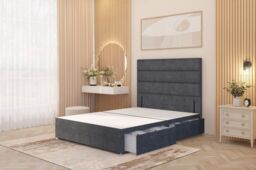 Somnior Chambery Divan Bed Frame 2 Draw with Floor Standing Headboard Velvet in Charcoal - Size: Single - thumbnail 1