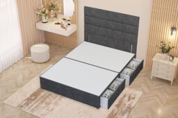 Somnior Chambery Divan Bed Frame 2 Draw with Floor Standing Headboard Velvet in Charcoal - Size: Single - thumbnail 3