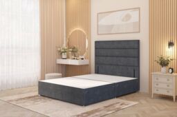 Somnior Chambery Divan Bed Frame 2 Draw with Floor Standing Headboard Velvet in Charcoal - Size: Single - thumbnail 2