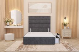 Somnior Chambery Divan Bed Frame 2 Draw with Floor Standing Headboard Velvet in Charcoal - Size: Single - thumbnail 4