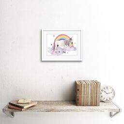 "Artery8 Wall Art Print Unicorn Watercolour Rainbow Art Framed 9x7 inch in White - Size: W7"" x H9""" - thumbnail 2
