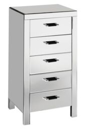 Orsina 5 Drawers Mirrored Chest, Modern chest of drawers, Spacious Storage Chest For Living Room, Delivered Fully Assembled in Silver