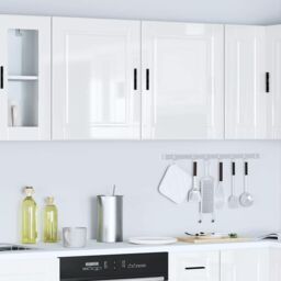Berkfield Home Kitchen Wall Cabinets 2 pcs¬†Porto High Gloss White Engineered Wood in Brown - thumbnail 4