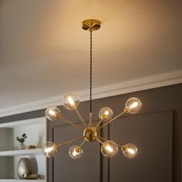 ValueLights Sputnik Adjustable Drop 8 Way Glass Ceiling Pendant Light with Bulbs in Gold - thumbnail 2