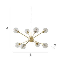 ValueLights Sputnik Adjustable Drop 8 Way Glass Ceiling Pendant Light with Bulbs in Gold - thumbnail 7