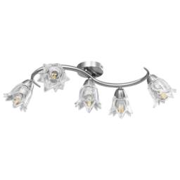 Berkfield Home Elegant Ceiling Lamp with Transparent Glass Shades for 5 E14 Bulb in Silver - thumbnail 3