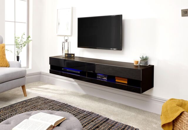 GFW Galicia 150cm Wall TV Unit with LED in Black - image 1