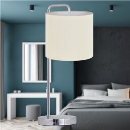 First Choice Lighting Chrome Arched Table Lamp with White Micropleat Shade in Silver - thumbnail 6