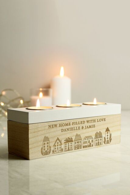 Personalised Memento Company Personalised HOME Triple Tea Light Box in Light Oak - image 1