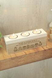 Personalised Memento Company Personalised HOME Triple Tea Light Box in Light Oak - thumbnail 4