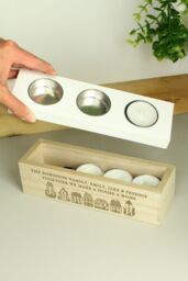 Personalised Memento Company Personalised HOME Triple Tea Light Box in Light Oak - thumbnail 3