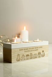 Personalised Memento Company Personalised HOME Triple Tea Light Box in Light Oak - thumbnail 1