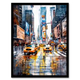 Artery8 Times Square Taxis Billboards Watercolour Iconic Framed Art Print - Size: A4 - thumbnail 1