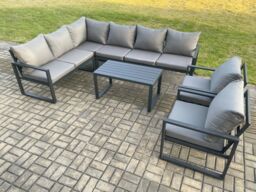 Fimous Aluminium Garden Furniture Set Outdoor Indoor Lounge Corner Sofa 2 Pcs Chair Oblong Coffee Table Sets Dark Grey 8 Seater - thumbnail 1