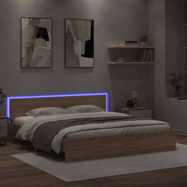 Berkfield Home Bed Frame with LED without Mattress Sonoma Oak 180x200 cm Super King in Brown - image 1