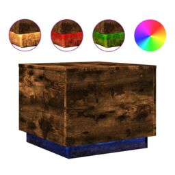 Berkfield Home Coffee Table with LED Lights Smoked Oak 50x50x40 cm in Brown - Size: 50 x 50 x 40 cm - thumbnail 2