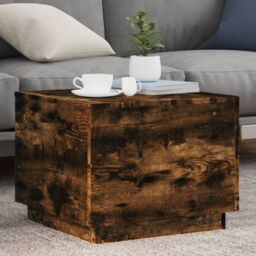 Berkfield Home Coffee Table with LED Lights Smoked Oak 50x50x40 cm in Brown - Size: 50 x 50 x 40 cm - thumbnail 1