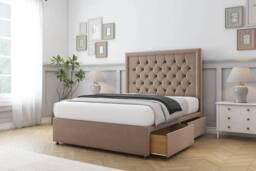 "Sloomy Amberley Plush Divan Bed Base 4 Drawers With 26"" Strutted Headboard & 12"" Matching Footboard in Light Brown - Size: King" - thumbnail 4