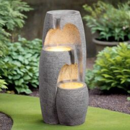 Teamson Home Garden Outdoor Water Feature, Modern 3-Tier Cascading Urn Water Fountain, With LED Lights, Grey - thumbnail 2