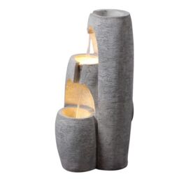 Teamson Home Garden Outdoor Water Feature, Modern 3-Tier Cascading Urn Water Fountain, With LED Lights, Grey - thumbnail 4