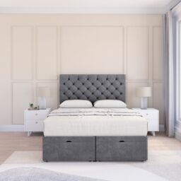 Sloomy Mayfair Coniston Fabric Ottoman Bed End Opening With Sprung Memory Mattress & 26 Inch strut Headboard in Dark Grey - Size: Single - thumbnail 2