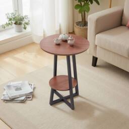 VOGREX Dia.48x55cm Modern 2 Tier Brown Coffee Table Sofa Side Table - Size: 48x55 cm - thumbnail 4