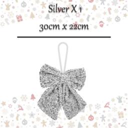 VFM e-Store Christmas Sequins Bow Hanging Decoration 30cm x 22cm Silver X 1 - Size: 30 cm x 22 cm - thumbnail 2