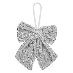 VFM e-Store Christmas Sequins Bow Hanging Decoration 30cm x 22cm Silver X 1 - Size: 30 cm x 22 cm - thumbnail 1