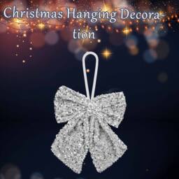 VFM e-Store Christmas Sequins Bow Hanging Decoration 30cm x 22cm Silver X 1 - Size: 30 cm x 22 cm - thumbnail 3