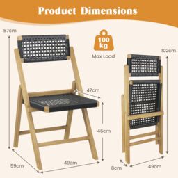 Costway Set of 2 Patio Folding Chairs Portable Garden Dining Chairs w/ Woven Rope Seat in Black - thumbnail 4